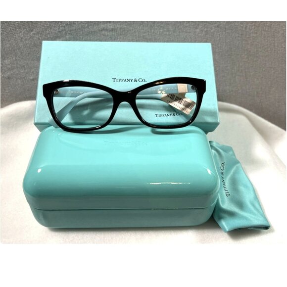 Tiffany & Co. Eyeglasses TF2167 8001 Black Blue 54mm Cat Eye Frame Italy Case - Picture 1 of 8